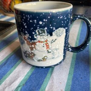 Otagiri Winter Scene with Snowman Stoneware Coffee Mug tea vintage